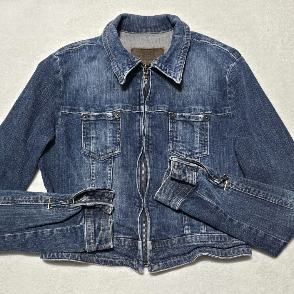 Vintage Guess Georges Marciano Women's Sz M Medium Stretch Full Zip Denim Jacket